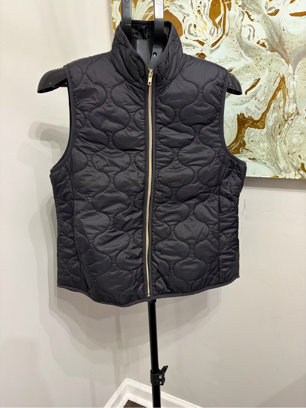 Gottex Black Quilted Zip Vest with Gold-Tone Zip